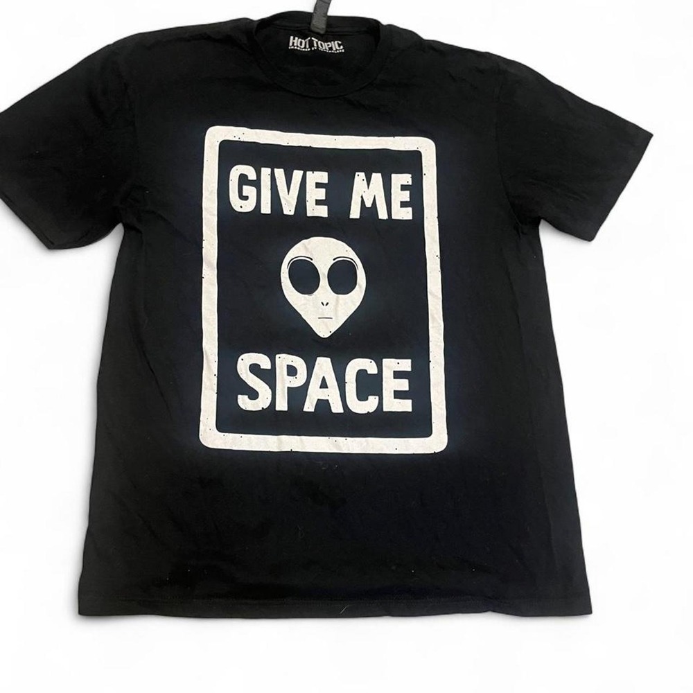 Hot Topic black t-shirt with white alien graphic and 'GIVE ME SPACE